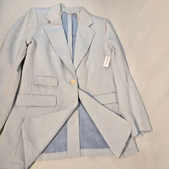 BANANA REPUBLIC Office Sirencore Light Blue Linen Long & Lean Blazer Size 10. - Picture 3 of 16